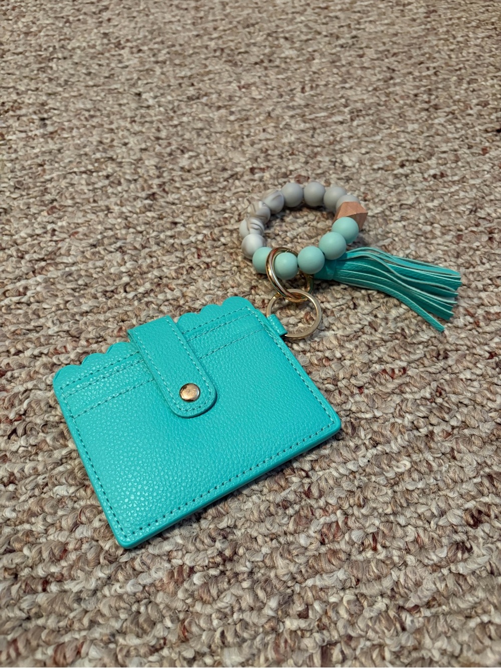 Turquoise Card Holder Keyring with Beaded Tassel Bracelet